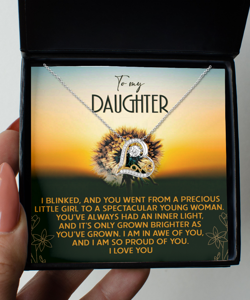 To My Daughter, I Am So Proud Of You, Love Dancing Heart Necklace, Gift For Daughter