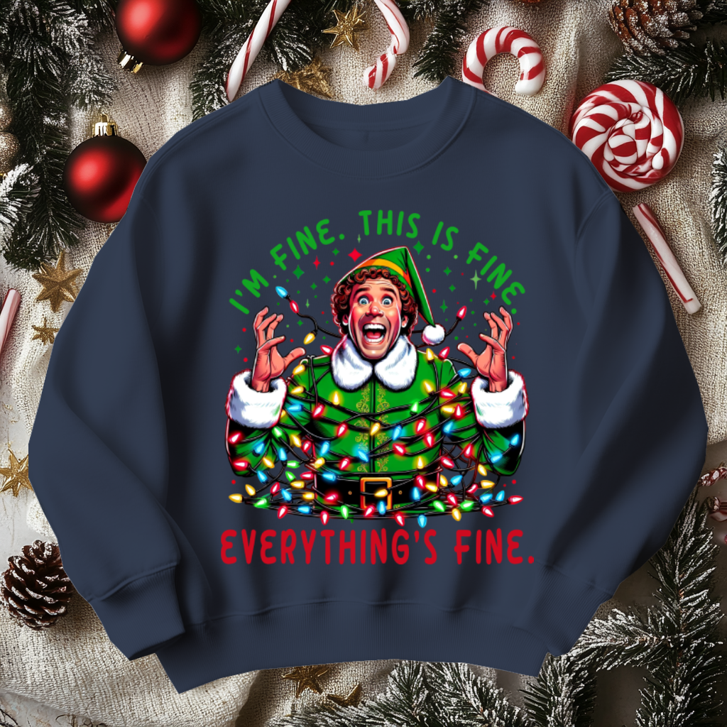 Funny ELF Christmas Sweater, I'm Fine Everything is Fine!