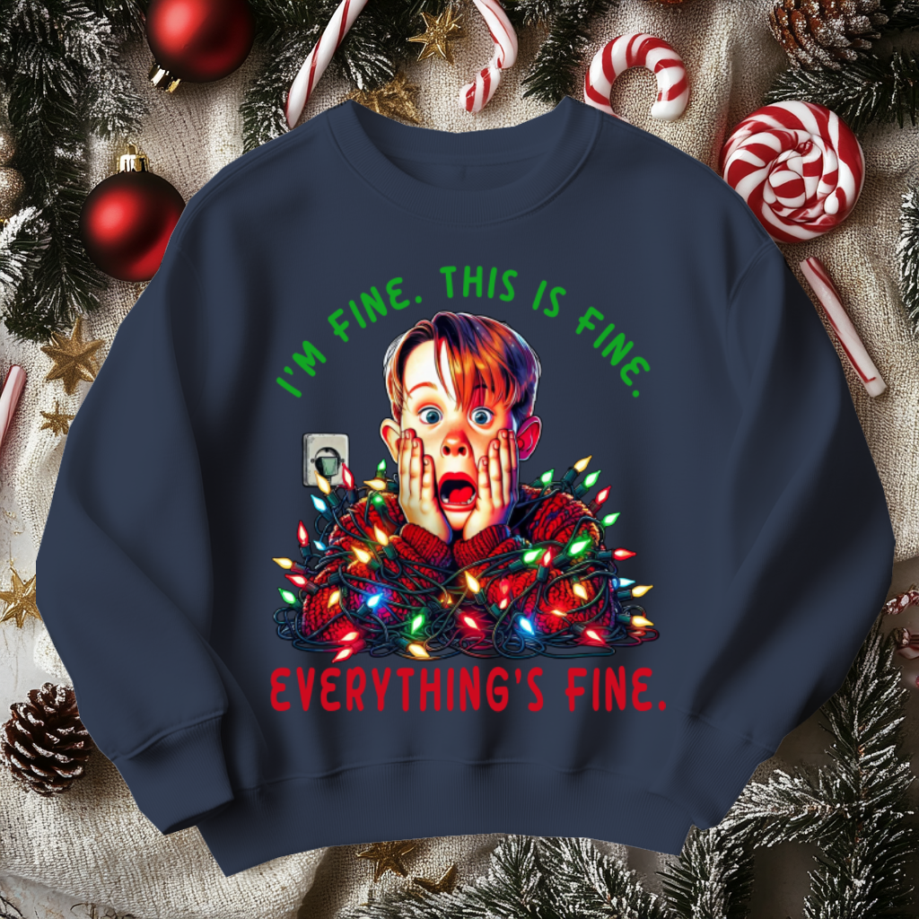 Funny Home Alone Christmas Sweater, I'm Fine Everything is Fine!