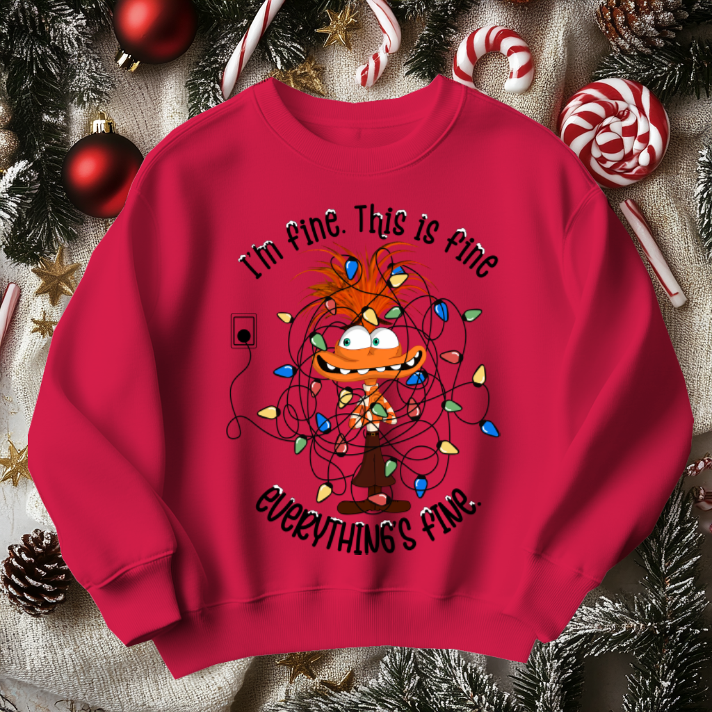 Funny Sarcastic Christmas Sweater, I'm Fine Everything is Fine!