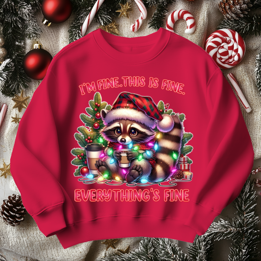 Funny Raccoon Christmas Sweater, I'm Fine Everything is Fine!