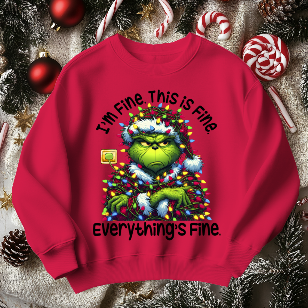 Funny GRINCH Christmas Sweater, I'm Fine Everything is Fine!