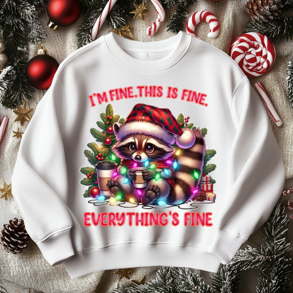 Funny Raccoon Christmas Sweater, I'm Fine Everything is Fine!