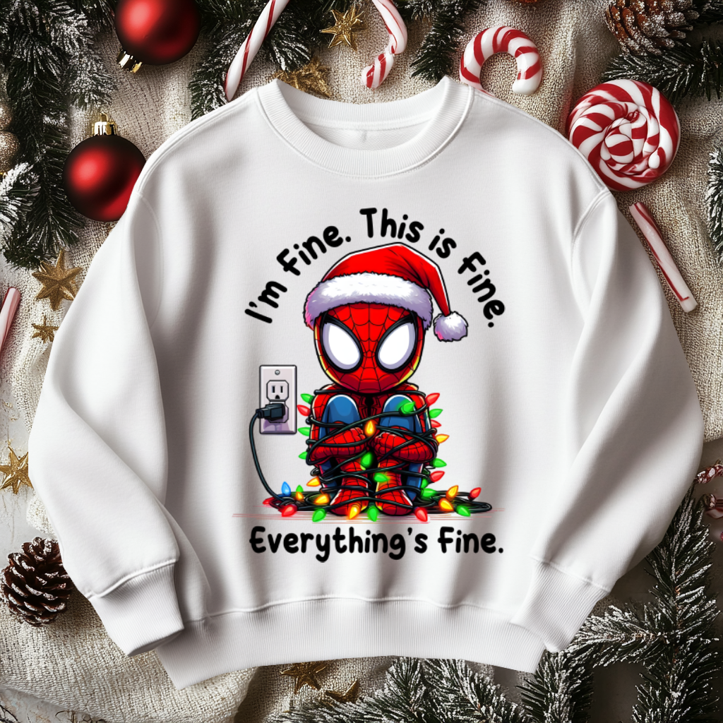 Funny SPIDERMAN Christmas Sweater, I'm Fine Everything is Fine!