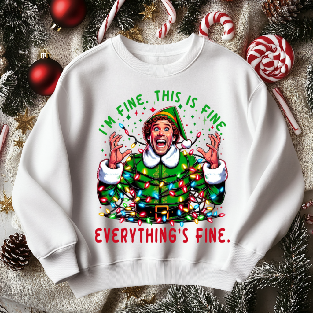 Funny ELF Christmas Sweater, I'm Fine Everything is Fine!